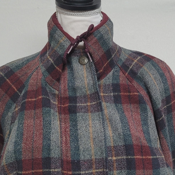 Out Brook Vintage 90s Marron Gray Plaid Wool Blend Tie-Waist Anorak Jacket S - Picture 11 of 15
